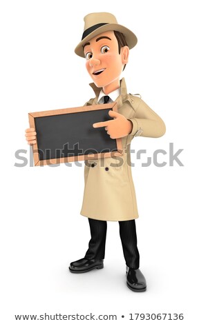 Foto stock: 3d Detective Standing With Slate Chalkboard