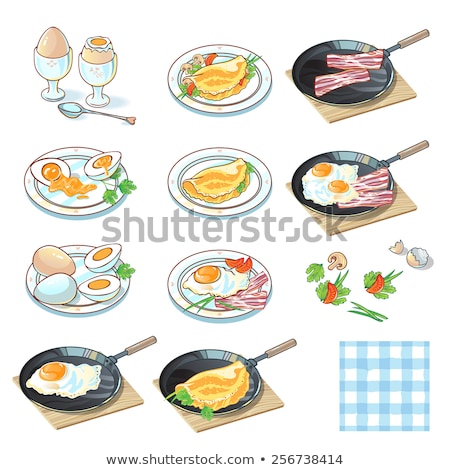 Zdjęcia stock: Set Of Saucepans With Scrambled Eggs