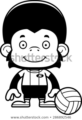 Zdjęcia stock: Cartoon Smiling Volleyball Player Chimpanzee