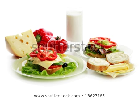 ストックフォト: Cheese And Ham Sandwiches And Milkhealthy Breakfast