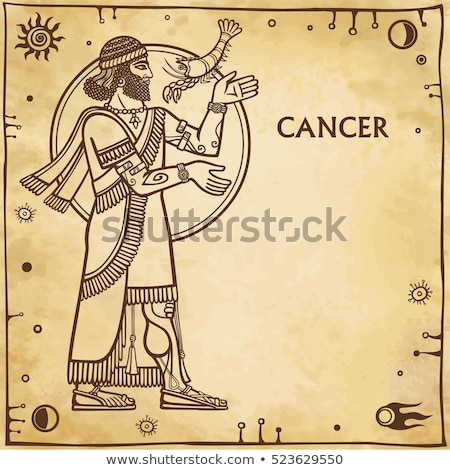 Stock fotó: Brown Line Art Of Cancer Zodiac Sign On A Beige Background