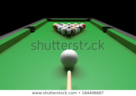 Foto stock: 3d Billiards Pool Table With Ballschalk And Cue Stick