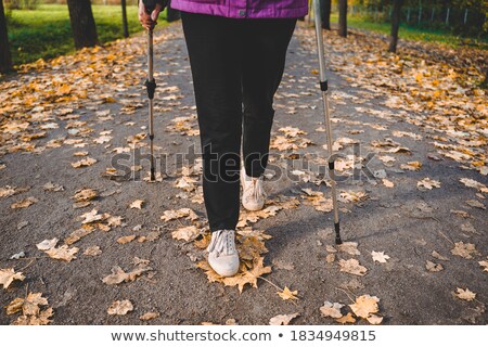 Stock foto: Senior Woman Legs Walking With Walker In Autumn Park