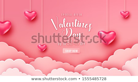 Stock fotó: Valentines Day Party Flyer Design With Love Typography Letter And Heart Balloon On Cloud Sky Backgro