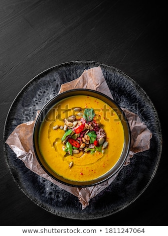 Stock photo: Pumpkin Soup With Bread And Vegetables