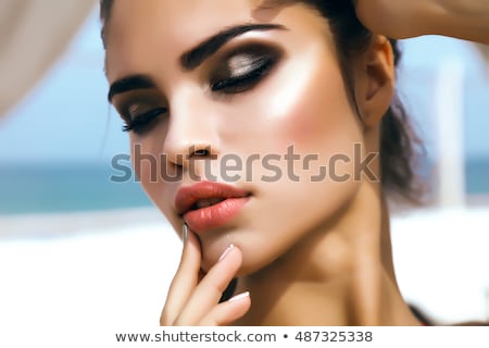 Foto d'archivio: Beautiful Model With Fashion Make Up Close Up Portrait Sexy Woman With Glamour Lip Gloss Makeup And