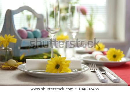 Stock photo: Close Up Of Table Setting And Easter Eggs