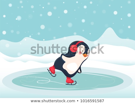 Stockfoto: Penguin Figure Skating On Ice Rink In Winter Vector