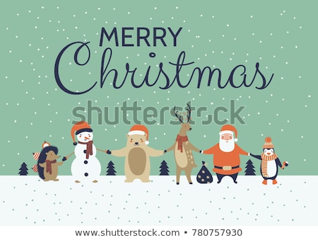 [[stock_photo]]: Cute Retro Flat Design Christmas Card With Snowman And Polar Bea