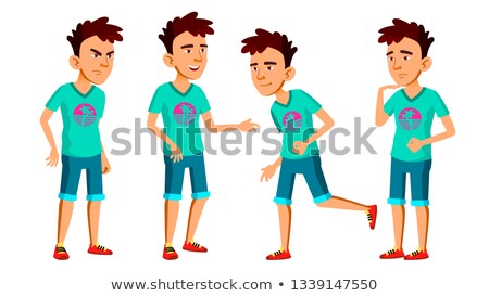 Stock photo: Asian Teen Boy Poses Set Vector Fun Cheerful For Web Poster Booklet Design Isolated Cartoon Il