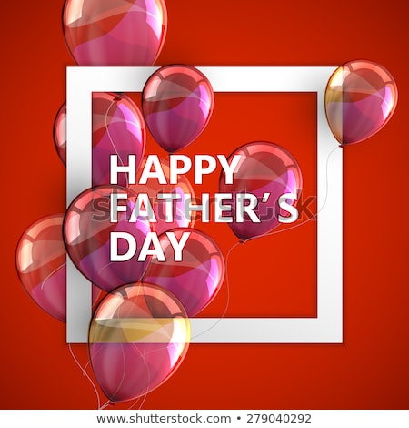 Foto stock: Happy Fathers Day Card With Flying Balloons And White Frame