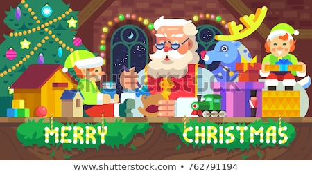 Stock photo: Santa Helper On Green Cube