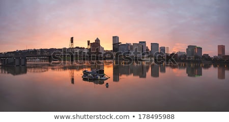 [[stock_photo]]: Colorful Sunset Over Portland Oregon Cityscape Panorama