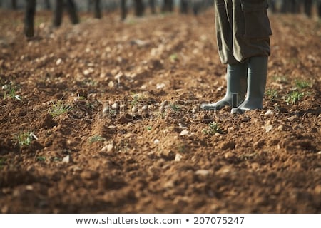 Stockfoto: Male Farmer Standing On Fertile Agricultural Farm Land Soil