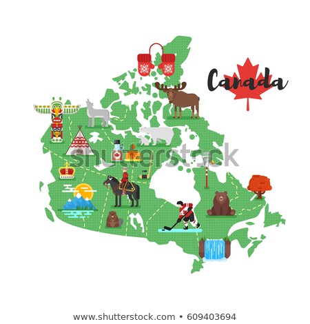 Stok fotoğraf: Vector Flat Style Illustration Of Canadian Map With Canadian Nat