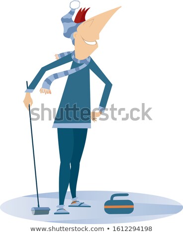 Zdjęcia stock: Smiling Young Man Plays Curling Isolated Illustration