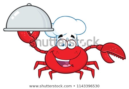 Foto stock: Crab Chef Cartoon Mascot Character Holding A Platter