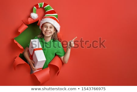 Stock fotó: Santas Elf On Bright Color Background
