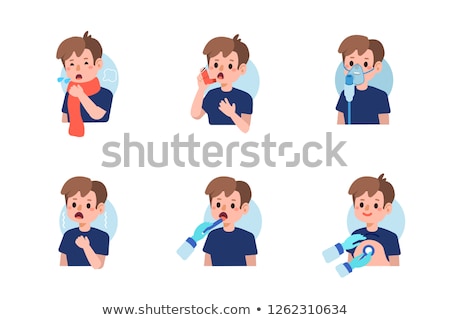 Foto stock: Child Using Inhaler For Asthma White Background