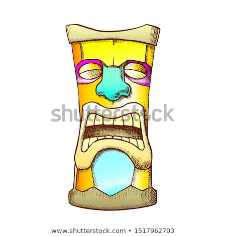 Stock foto: Tiki Idol Carved Wooden Crying Totem Ink Vector