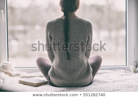 Stockfoto: Back View Of Unrecognizable Young Woman With Brunette Hair In Wh