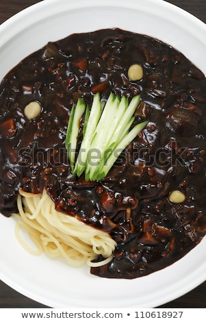 ストックフォト: Soup Of Black Beans And An Egg