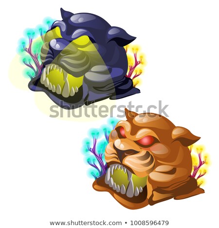 Zdjęcia stock: Set Of Mysterious Underwater Caves In The Form Of A Wild Cat Head Isolated On White Background Vect