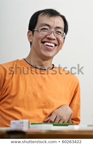 Chinese Man Play Mahjong Traditional China Gamble Foto d'archivio © elwynn