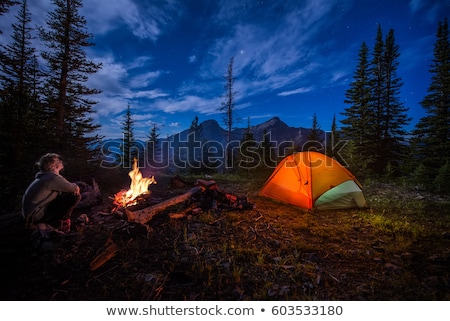 Foto stock: Tent In The Forest At Night