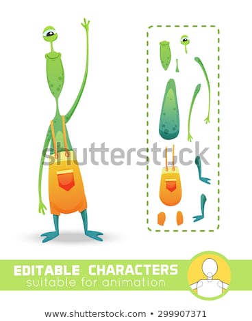 Stock photo: Cute And Funny Monster With One Eye And Adorable Smile Wearing Colorful Yellow Pants Neutral Negat