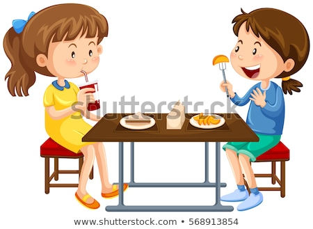 Stock fotó: Two Girls Eating In The Canteen