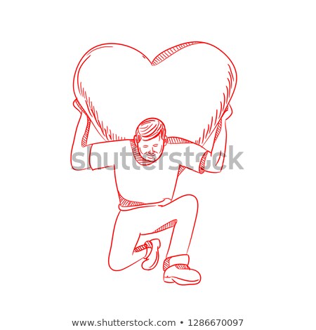 Foto d'archivio: Modern Atlas Lifting Heart On Back Drawing