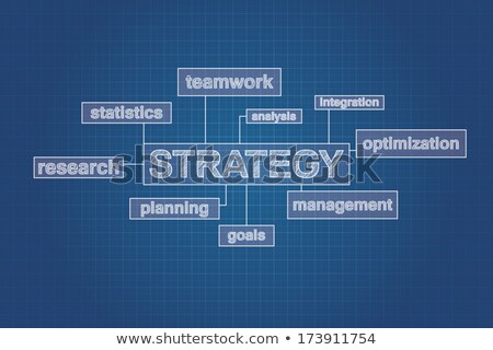 Stock foto: Strategy Planning Concept Word Cloud On Blueprint Technical Dra