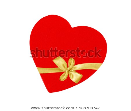 ストックフォト: Cardboard Heart Bandaged Golden Ribbon Bow Isolated On White Bac