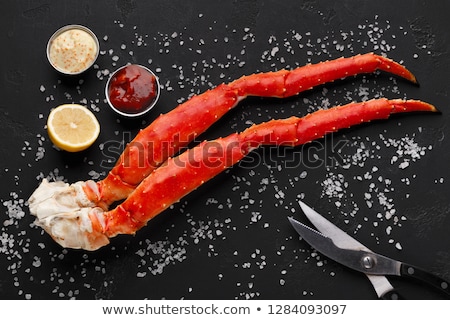 Stok fotoğraf: Top View Of Red King Crab Served On Black Background