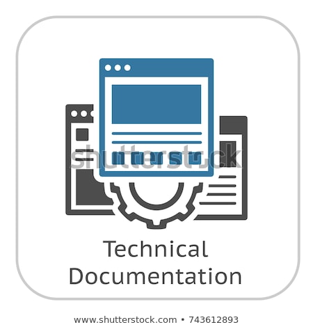 Foto stock: Technical Documentation Icon Gear And Web Pages Development Symbol