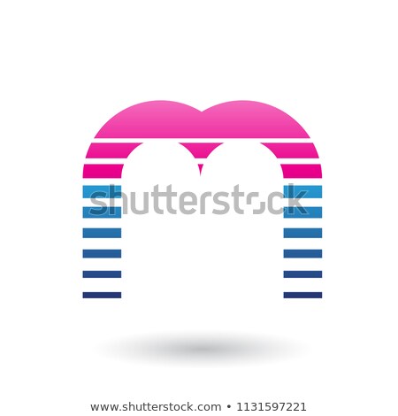 Stockfoto: Magenta And Blue Letter M Icon With Horizontal Stripes Vector Il