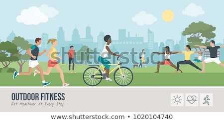 Foto stock: Man Walking On Grass Exercise Outdoors