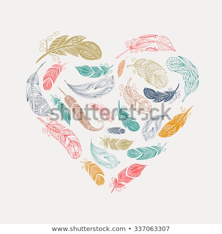 Foto stock: Bohemian Style Poster With Gypsy Colorful Feathers Arranged In Heart