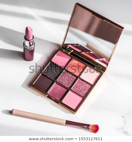 Foto stock: Cosmetics Makeup Products Set On Marble Vanity Table Lipstick