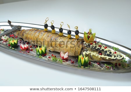 Stock photo: Stuffed Pike With Vegetables And Greens