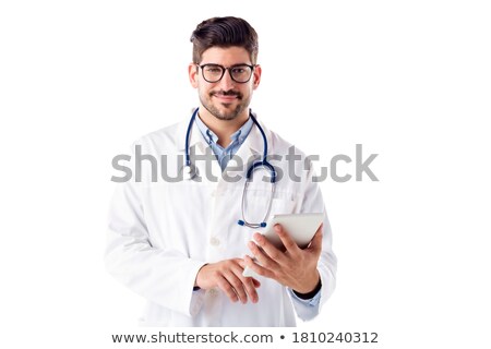Stockfoto: Male Doctor Holding Tablet Computer And Showing Ok Sign