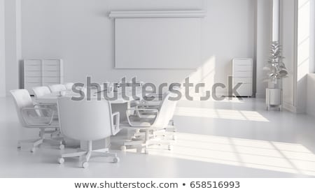 Foto stock: White Modern Meeting Room With Projector Screen 3d Rendering