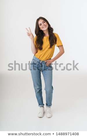 Stock fotó: Full Length Portrait Of Caucasian Woman With Long Brown Hair In