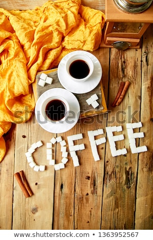 Foto stock: Symbolic Image Text Of Cube Sugar Sign Coffee