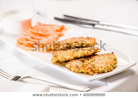 Stock photo: Zucchini Fritters With Salmon