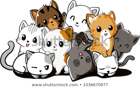 Foto stock: Funny Cats Group Cartoon Illustration