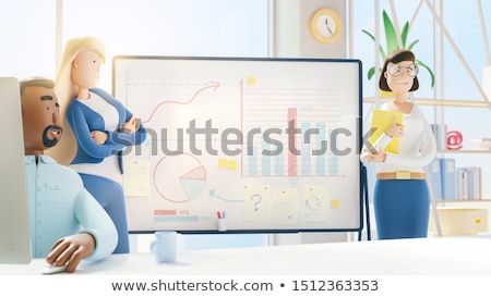 Foto stock: 3d Woman With Information Board Concept