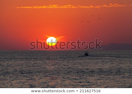 Stock photo: Amazin Dawn Background With Ship And Seaguls