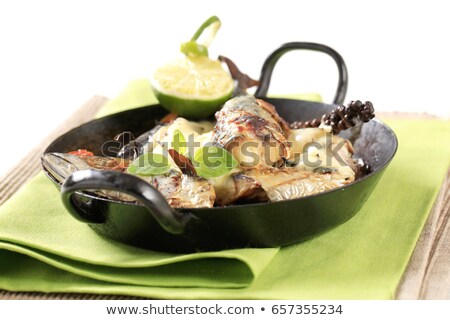 ストックフォト: Pan Fried Mackerel With Cream Sauce And New Potatoes